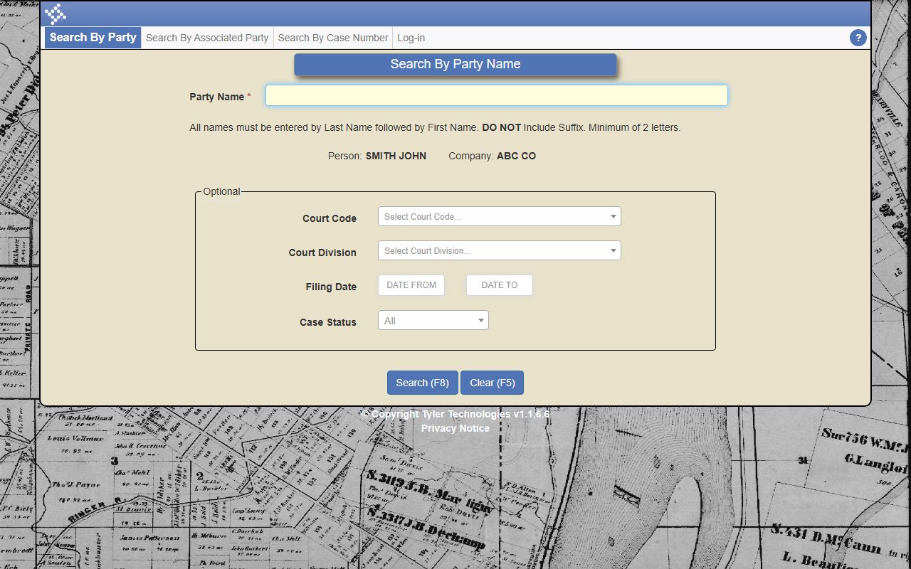 Whitfield County court records party-name search form